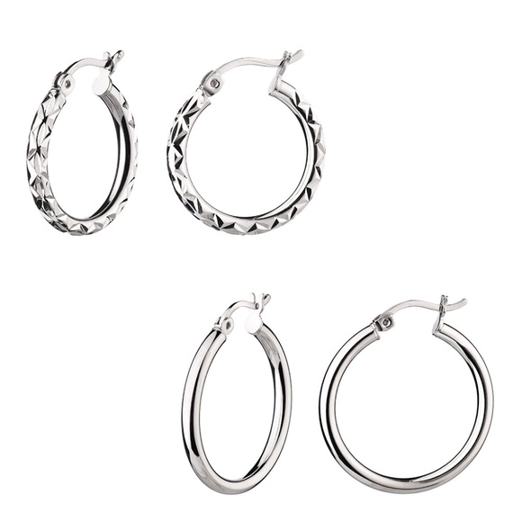 Set of 2 Sterling Silver Small Hoop Earrings - Picture 2 of 8